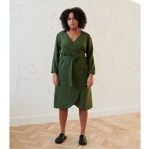 Linenfox The Rosemary wrap dress (grey stripe)